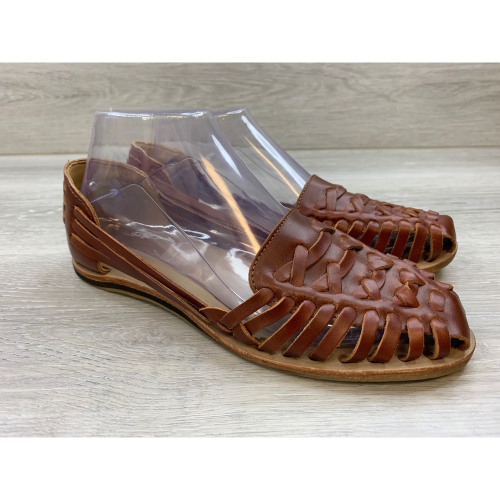 Nisolo Women's Huarache Sandals Brandy Brown Leather Woven Flat 8 Casual Shoes